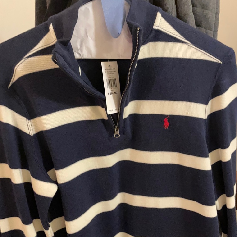 Polo Ralph Lauren Boys Navy Striped Quarter Zip